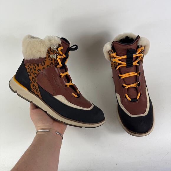 Cole Haan Zerogrand Boots Women's 7 Brown Leopard Lace Up Ankle Booties W22528 - Picture 1 of 10